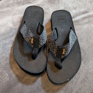 Teva Black Flip Flops with Patterned Straps